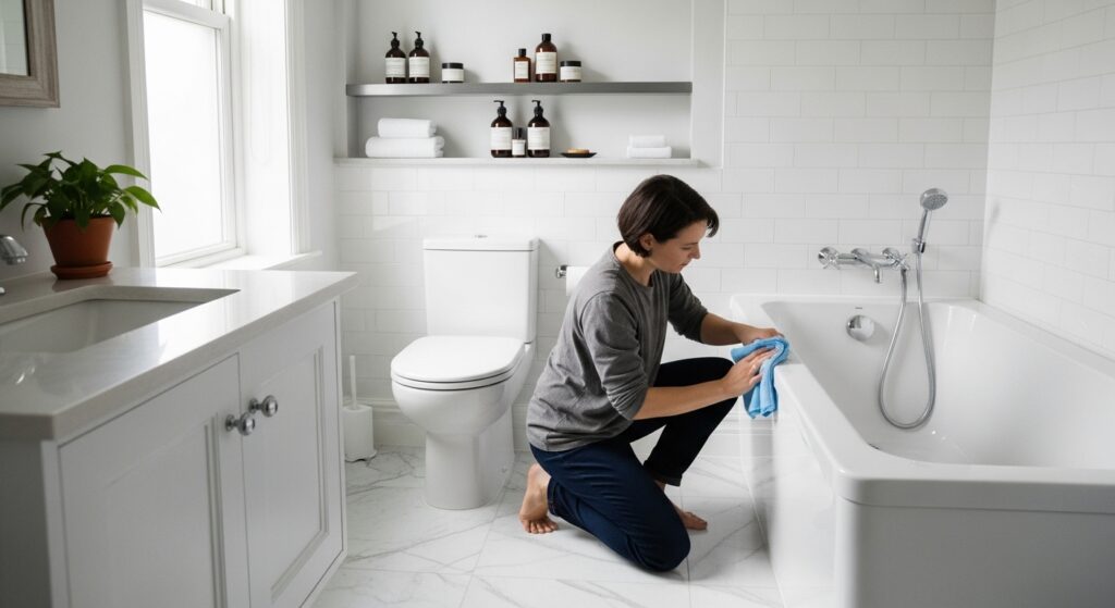 cuidados com o banheiro no guia prático de arrumação residencial diária organização de cosméticos e limpeza para redução de bagunça e otimização de ambientes