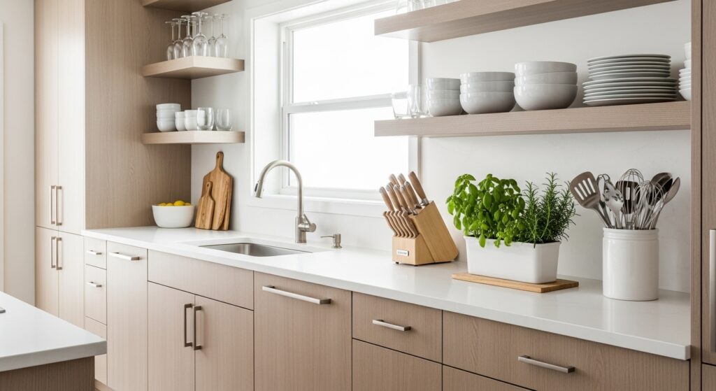organização da cozinha no guia prático agrupar utensílios e ervas frescas para rotina de limpeza diária e planejamento de cômodos